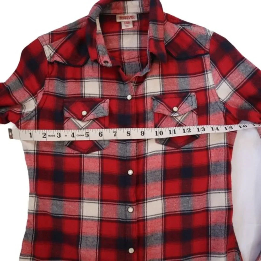 Mossimo Western Style Long Sleeve Plaid Flannel Button Down Shirt Size XS - Picture 8 of 13